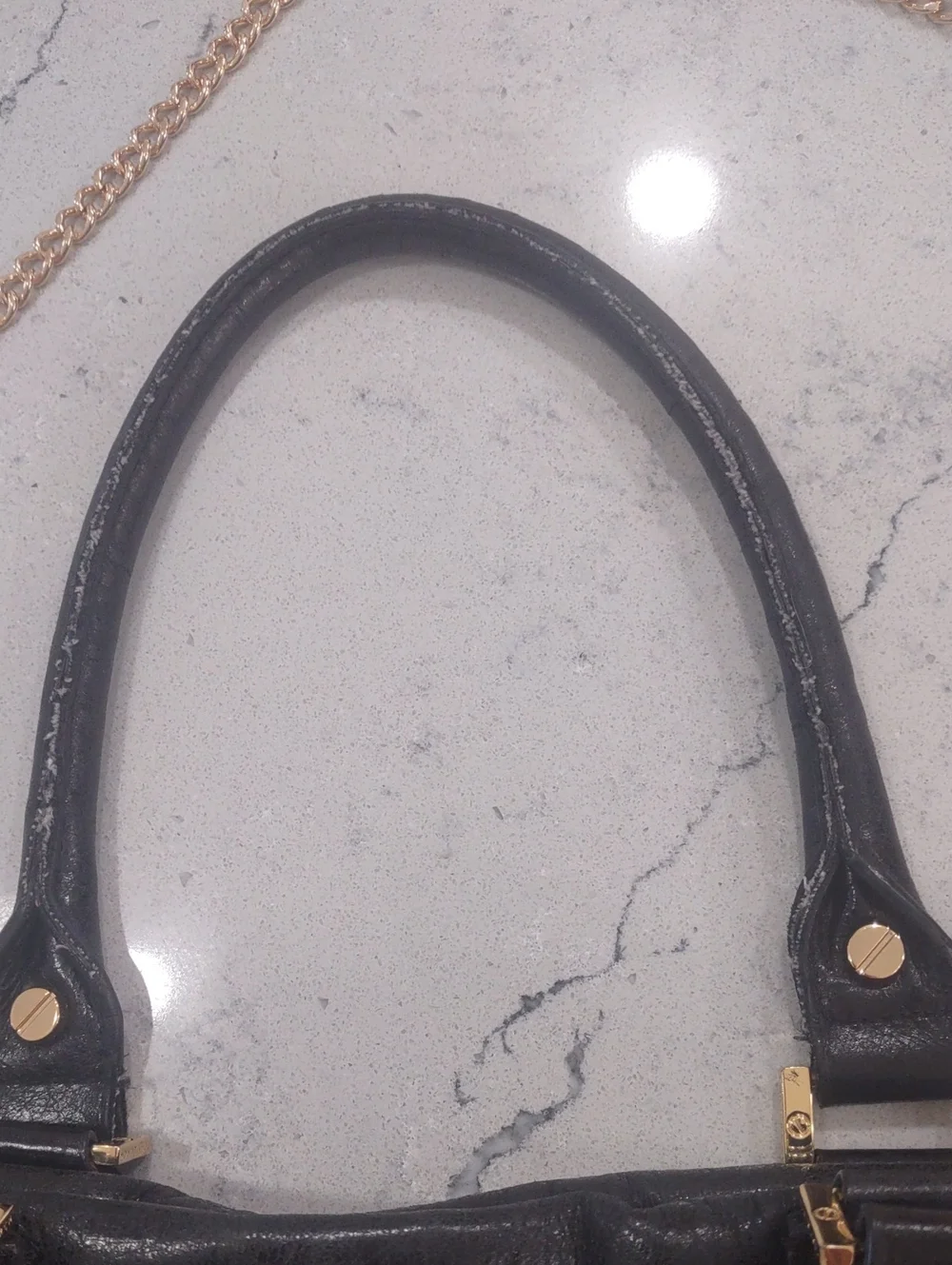 Tory Burch Black Leather Tote with Gold Tone Metal Chain Strap 